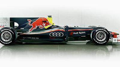 Ein Audi-Formel-1 mit Rad Bull als Hauptsponsor