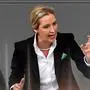 Alice Weidel, parliamentary group co-leader of the far-right, anti-immigration AfD party (Alternative for Germany), gives a speech during a debate on the budget at the Bundestag, the lower house of parliament, on November 21, 2018 in Berlin. (Photo by Tobias SCHWARZ / AFP)