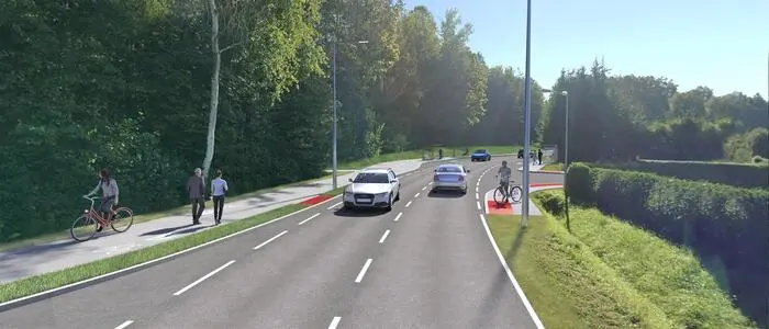 Rendering der L376 Richtung Osten: Der neue Geh- und Radweg wird rund drei Kilometer lang