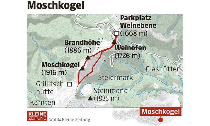 Die Route auf den Moschkogel