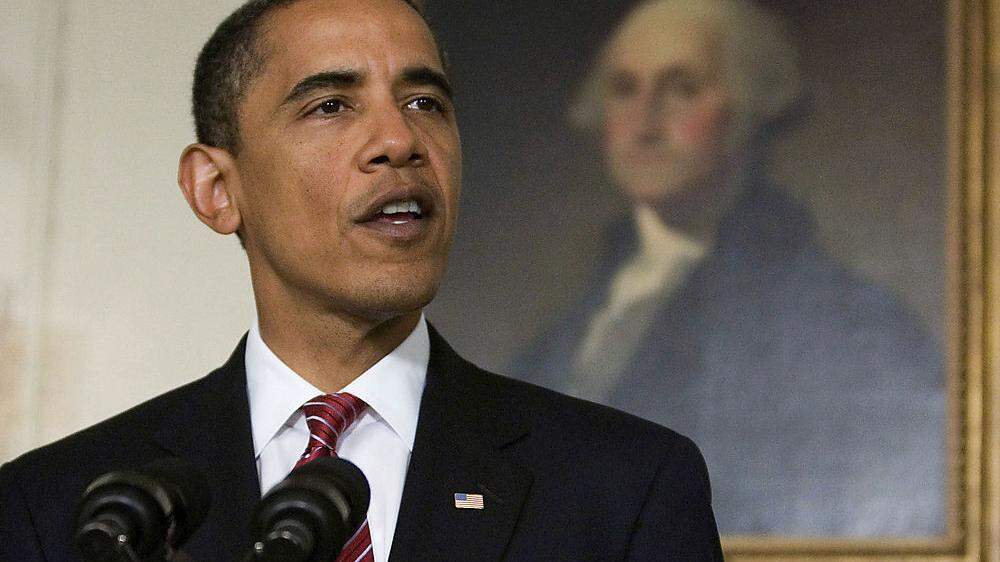 Barack Obama - im Hintergrund ein Gemälde des 1. Präsidenten der USA, George Washington 