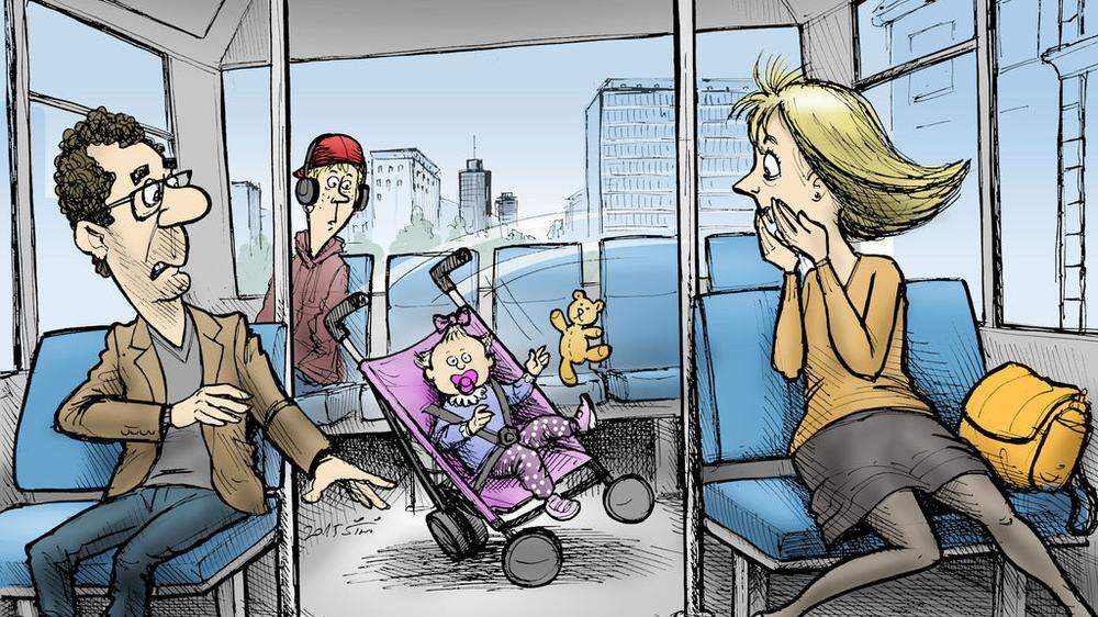 Achtung Kurve: Im Bus herrscht „Anschnallpflicht“ für den Kinderwagen