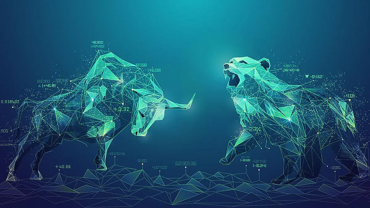 concept of stock market exchange or financial technology, polygon bull and bear with futuristic element