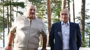 RUSSIA, REPUBLIC OF KARELIA - JULY 26, 2024: Russia s President Vladimir Putin R and Belarus President Alexander Lukashenko talk after visiting the Chapel of the Valaam Icon of the Mother of God on Svetly Island. Alexander Kazakov/Russian Presidential Press and Information Office/TASS PUBLICATIONxINxGERxAUTxONLY 72374734