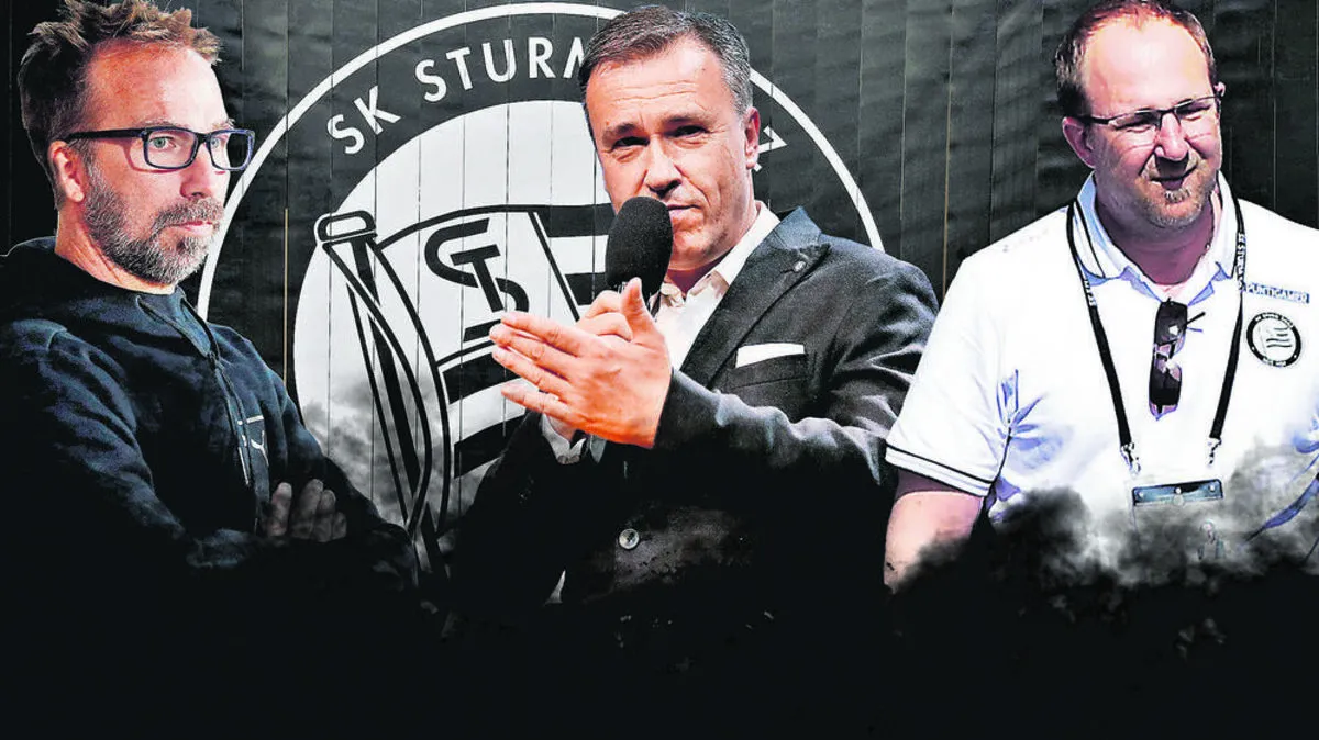 Roman Mählich, Christian Jauk und Günter Kreissl (von links) spielen heute eine Hauptrolle bei Sturms Vorstandssitzung 