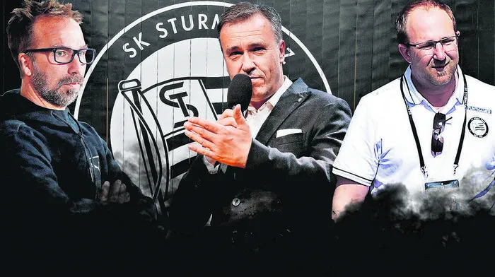 Roman Mählich, Christian Jauk und Günter Kreissl (von links) spielen heute eine Hauptrolle bei Sturms Vorstandssitzung
