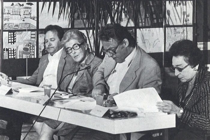 Die Juroren Alois Brandstetter, Gertrud Fussenegger, Joachim Kaiser und Hilde Spiel