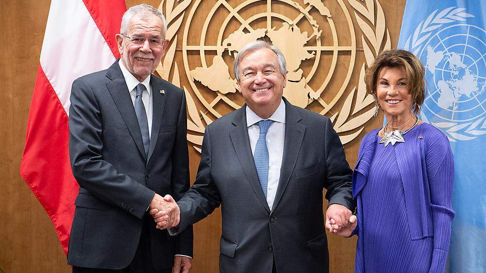 Bundespräsident Alexander Van der Bellen, UNO-Generalsekretär Antonio Guterres und Bundeskanzlerin Brigitte Bierlein bei einem Treffen im Rahmen der UNO-Vollversammlung