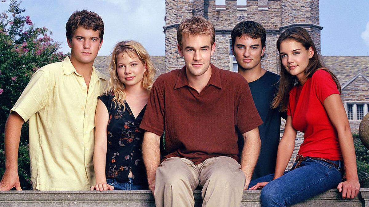 Sind sie nicht süß? Joshua Jackson als Pacey Witter, Michelle Williams als Jennifer Lindley, James Van Der Beek als Dawson Leery, Kerr Smith als Jack McPhee, Katie Holmes als Joey Potter 