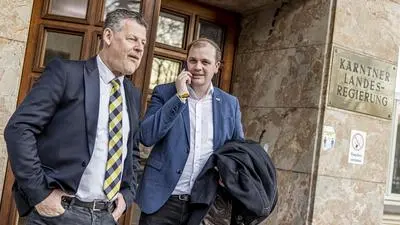 Ankunft Janos Juvan, Gerhard Köfer, Olga Voglauer, Erwin Angerer