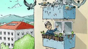 Futterstelle und Vogelklo befinden sich auf zwei verschiedenen Balkonen!