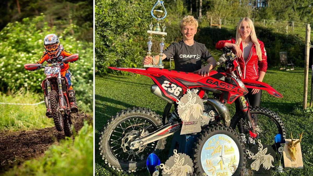 Erfolgreiche Geschwister: Motocrossfahrer Rafael Stary mit Paraski-Ass Elina