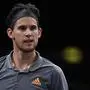Austria's Dominic Thiem looks on during his tennis match against Bulgaria's Grigor Dimitrov during their men's singles tennis match on day four of the ATP World Tour Masters 1000 - Rolex Paris Masters - indoor tennis tournament at The AccorHotels Arena in Paris on October 31, 2019. (Photo by Christophe ARCHAMBAULT / AFP)