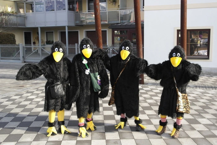 Schräge Vögel aus dem Kindergarten flatterten als Blickfang ebenfalls beim Umzug mit.