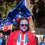 September 28, 2024, London, United Kingdom: A protestor with face paint and devil horns attends the National Rejoin March III. Thousands of anti-Brexit protesters took part in the third annual National Rejoin March, calling on the UK government to rejoin the European Union. London United Kingdom - ZUMAs197 20240928_aaa_s197_087 Copyright: xLoredanaxSangiulianox
