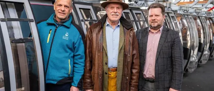 Betriebsleiter Franz Pinter, Historiker Franz Christian Weber und  Oliver Wieser, neuer Geschäftsführer der Holding Graz Freizeit