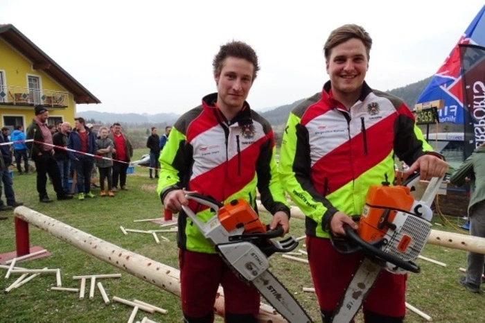Erfolgreiche „Holzfäller“: Die beiden Kärntner Jürgen Erlacher (links) und Mathias Morgenstern
