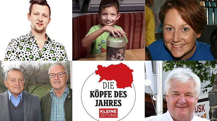 Die Kandidaten in der Kategorie Soziales Gewissen (von links oben im Uhrzeigersinn): David Traumüller, Fabian Hopfer, Sabine Ebner, Rudolf Feiertag und Ferdinand Lackner, Franz Haring 