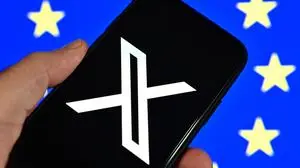 Illustration - the logo of the social network X formerly Twitter and the flag of the European Union. The European Commission fined the X network â120 million. CTKxPhoto/PetrxSvancara CTKPhotoF202512060271701 PUBLICATIONxNOTxINxCZExSVK CTKPhotoF202512060271701