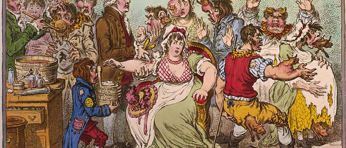 Die Impfung gegen Kuhpocken amüsierte 1802 Karikaturisten
