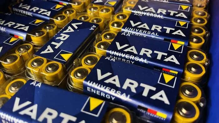 Piles of Varta AA Batteries in Store