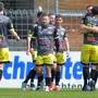 STEYR,AUSTRIA,25.APR.21 - SOCCER - 2. Liga,  SK Vorwaerts Steyr vs SV Lafnitz. Image shows the rejoicing of team Lafnitz.
Photo: GEPA pictures/ Christian Moser