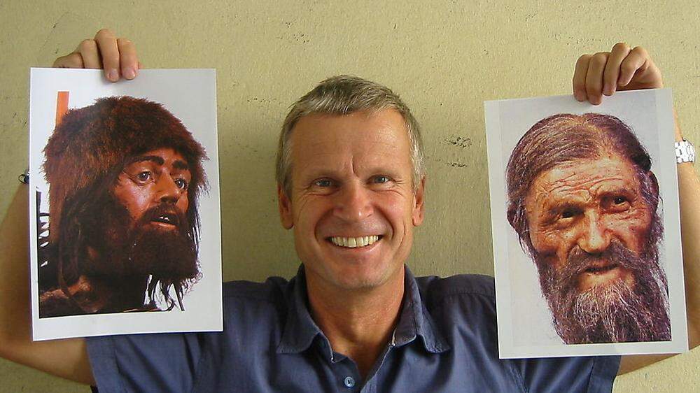 Paul Gleirscher ist mit der offiziellen Ötzi-Rekonstruktion (rechts) unzufrieden