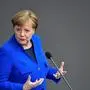 German Chancellor Angela Merkel speaks as she answers questions of parliament members at the Bundestag, the lower house of Parliament, on May 13, 2020 in Berlin, amid the new coronavirus COVID-19 pandemic. (Photo by John MACDOUGALL / AFP)