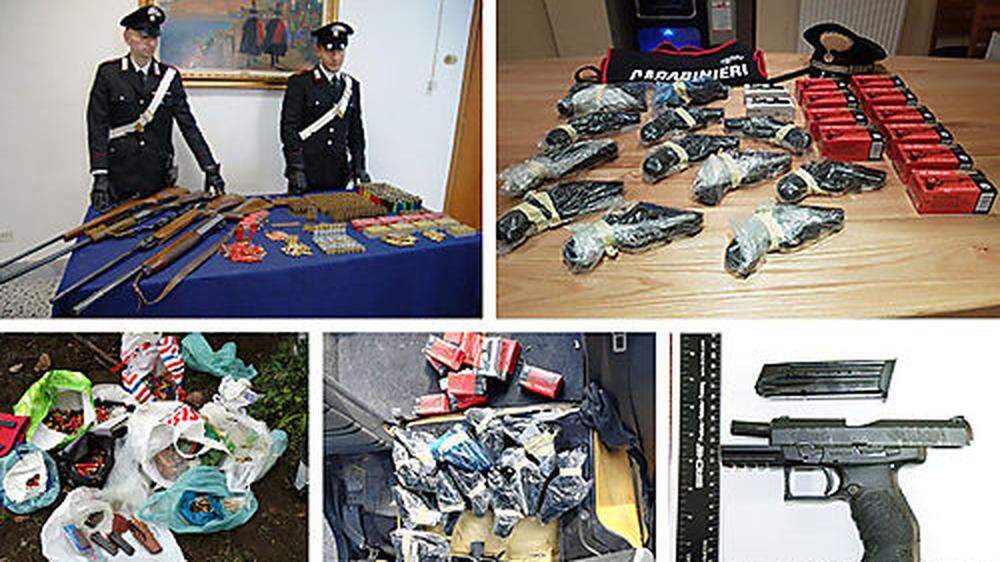 Ein Teil der in Italien beschlagnahmten Waffen. Viele davon wurden aus Kärnten „importiert“
