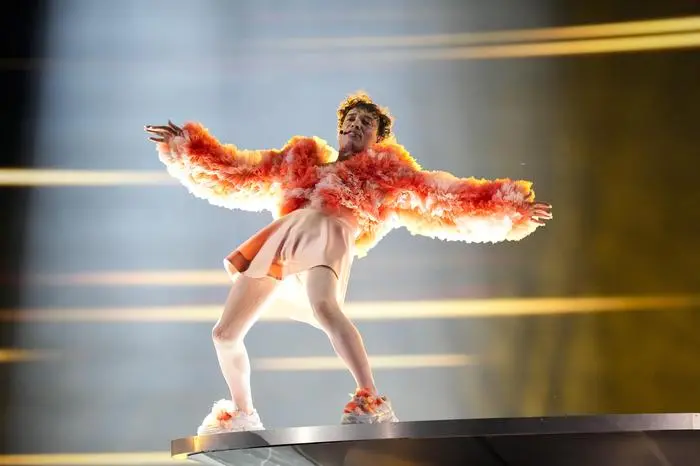 Nemo of Switzerland performs the song The Code during the dress rehearsal for the second semi-final at the Eurovision Song Contest in Malmo, Sweden, Wednesday, May 8, 2024. (AP Photo/Martin Meissner)