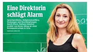 Barbara Gmeiner, Direktorin einer Brennpunktschule, auf der Titelseite der Kleinen Zeitung vom 18. September 2025 