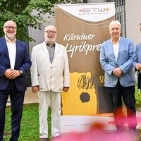 Stadtwerke-Chef Erwin Smole, Jury-Vorsitzender Günter Schmidauer, Lyrikpreis-Gründer Harald Raffer und Kulturstadtrat Franz Petritz