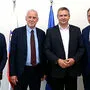Am Bild von links: Philipp Liesnig, Bernard Sadovnik, slowenischer Parlamentspräsident Dejan Židan und Jakob Strauss 