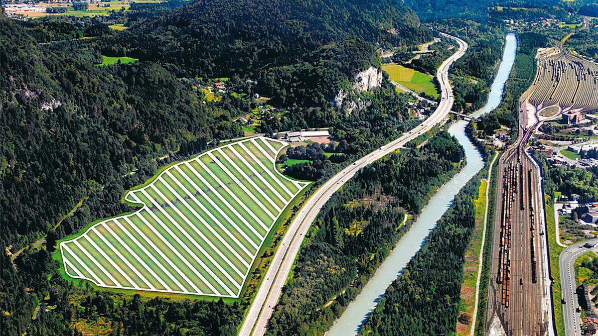 Die markierte Fläche ist jenes 22 Hektar große Grundstück, das der Stadt Villach gehört und um das es schon viele Spekulationen gab