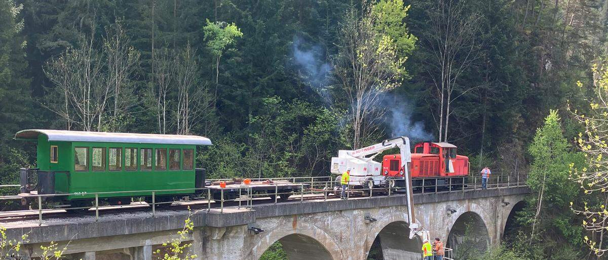 Reparaturarbeiten und Begutachtungen an der Feistritztalbahn im April/Mai 2024 - etwa beim Viadukt bei Birkfeld