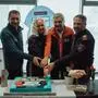 Bezirkskommandant Martin Mellem (r.) mit „Gemeinsam.Sicher“-Koordinatorin Romana Revoul und den Bergbahnen-Geschäftsführern Reinhard Kargl (l.) und Karl Fussi
