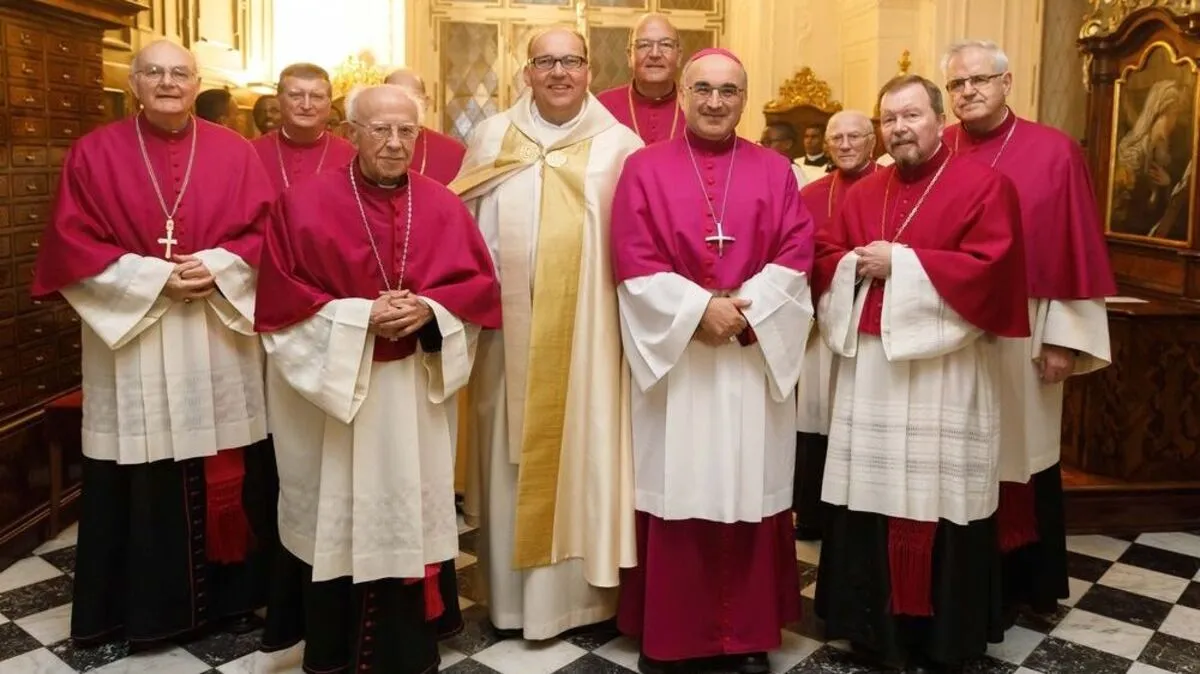 Der künftige Tiroler Bischof Hermann Glettler mit Bischof Wilhelm Krautwaschl und mitfeiernden Priestern