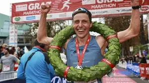 GRAZ,AUSTRIA,13.OCT.24 - RUNNING - Graz Marathon. Image shows the rejoicing of Lukas Hollaus (AUT)
Photo: GEPA pictures/ Wolfgang Grebien