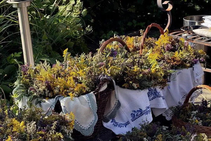 ... und zur Kräutersegnung von 207 gebundenen Kräutersträußchen in den Kräutergarten. 