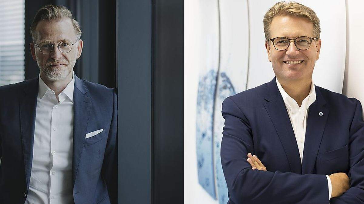 Ingo Hofmann, CEO der Merkur Versicherung, Martin Gräfer, Vorstand die Bayerische 
