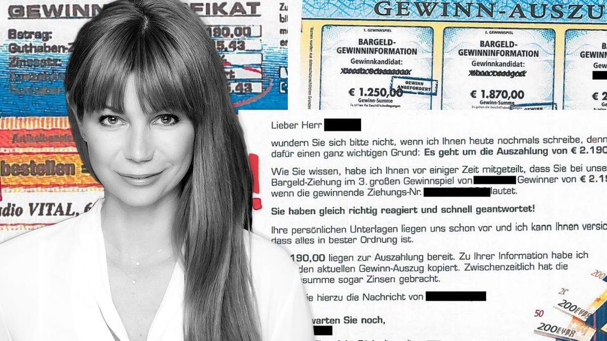 Anwältin Julia Eckhart und Ausschnitte der Gewinn-Schreiben