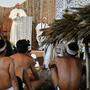 Papst Franziskus im Jahr 2018 bei einer Begegnung mit Vertretern der indigenen Bevölkerung Amazoniens