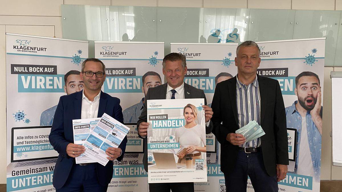 Von links: Gesundheitsreferent Franz Petritz (SPÖ), Bürgermeister Christian Scheider (TK) und Wirtschaftsreferent Max Habenicht (ÖVP) 