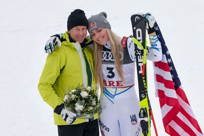... und Lindsey Vonn. Eventuell sogar zwei GOATS auf einem Bild. Der schweigsame Schwede gewann mehr Weltcuprennen als alle anderen, Vonn wurde in den USA zum absoluten Topstar.