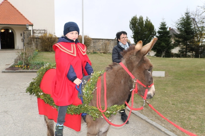 Erskommunionkind Noah durfte heuer am Esel reiten.