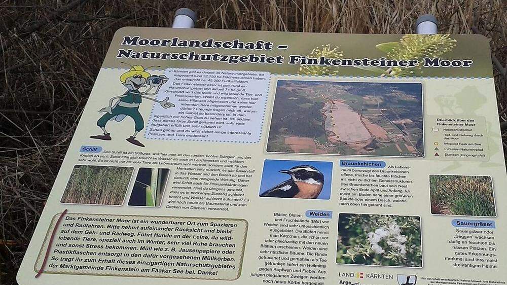 Eine der neuen Informationstafeln die im Finkensteiner Moor aufgestellt wurden