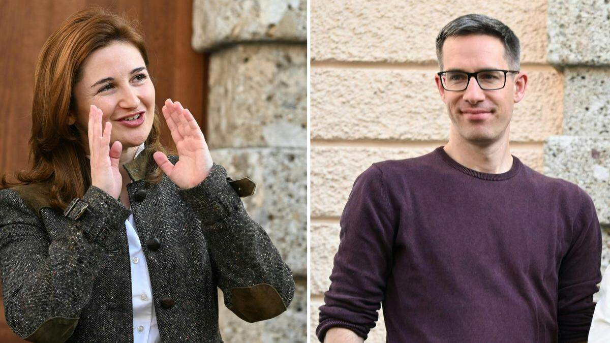 Die beiden Wahlsieger in Salzburg: Marlene Svazek (FPÖ), Kay-Michael Dankl (KPÖ) 