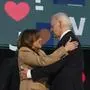 President Joe Biden embraces Democratic presidential nominee Vice President Kamala Harris during the first day of Democratic National Convention, Monday, Aug. 19, 2024, in Chicago. (AP Photo/Jacquelyn Martin)
