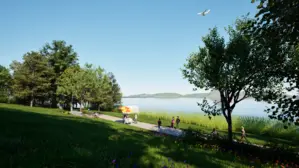 Visualisierung einer Wiese vor dem Wörthersee