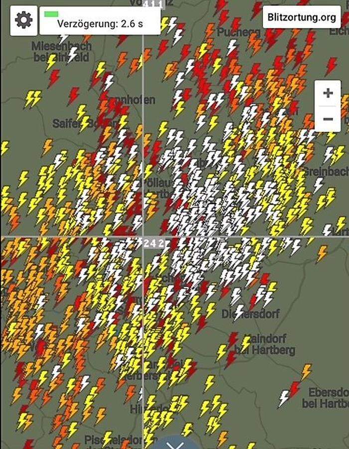So viele Blitze wurden Samstagnacht zwischen Hartberg, Pischelsdorf und Anger registriert